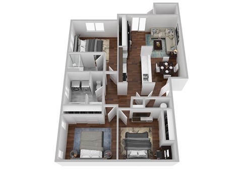 Floor plan for 3 beds, 2 baths, 991 sqft